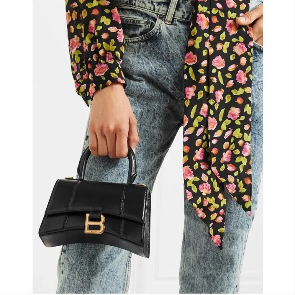 BALENCIAGA Hourglass XS B logo leather shoulder bag